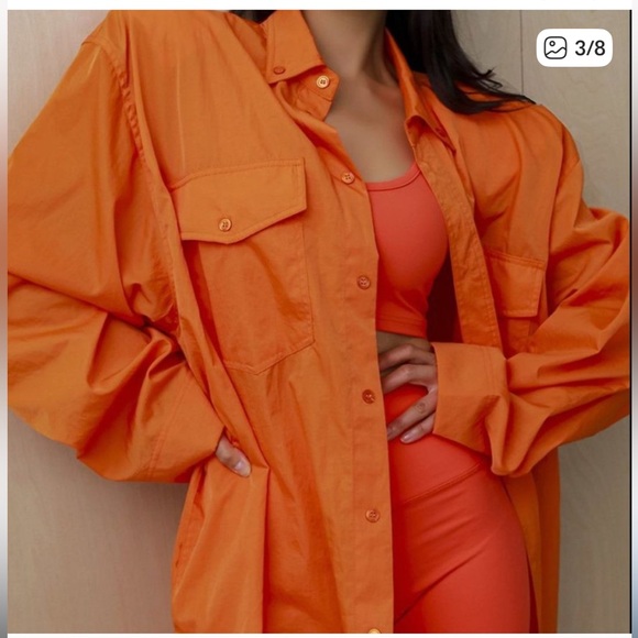 Like New The Frankie Shop Soma Oversized Shirt Jacket in Tangerine (One Size) - Picture 1 of 12